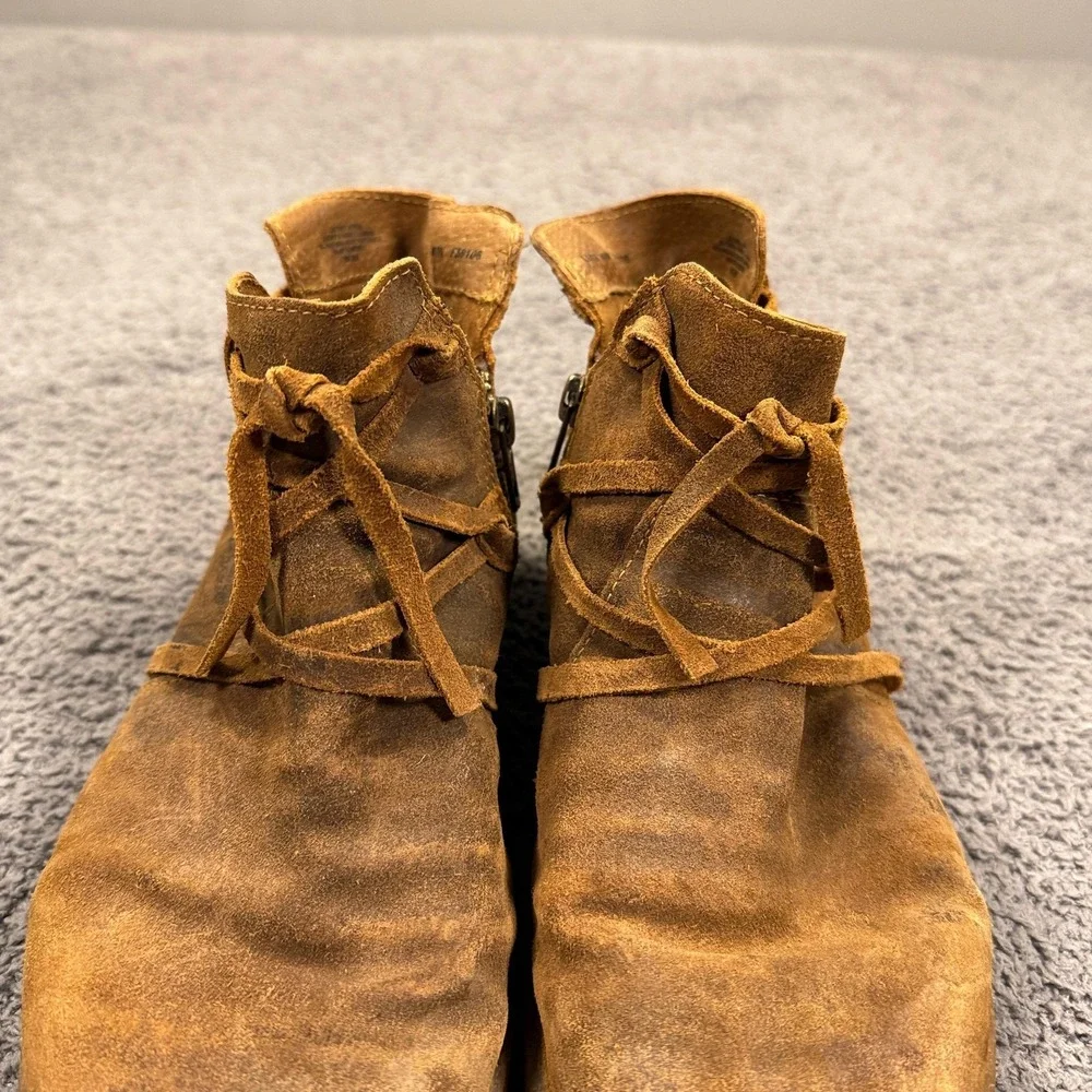 Born Tarklin Boots Women 6.5 Brown Suede Ankle Booties Zip Strap Leather Western